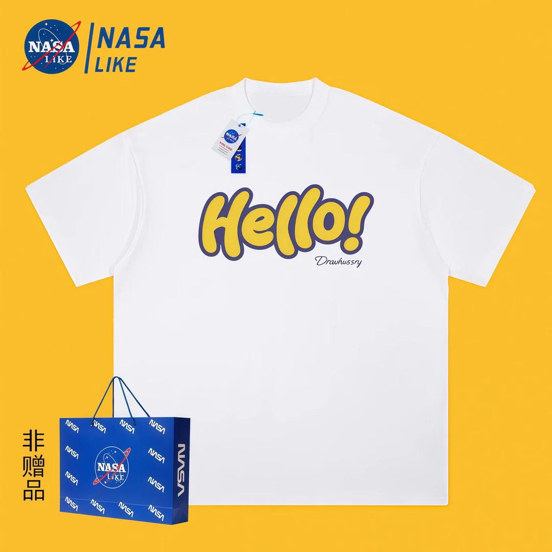 NASA 美式休闲100%纯棉短袖运动t恤男夏季款宽松潮流百搭情侣上衣