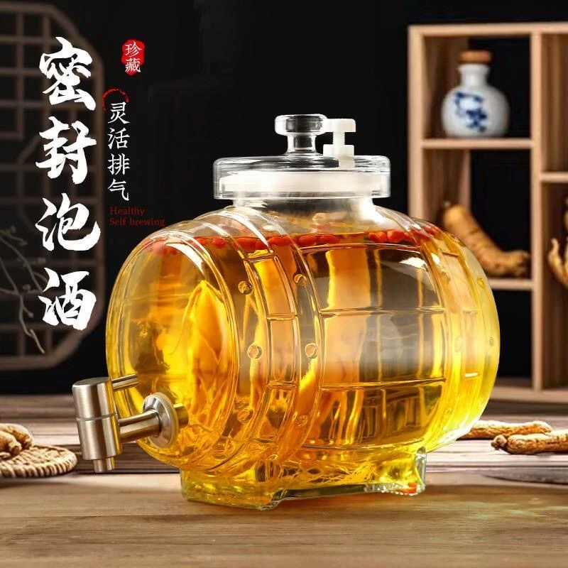 泡酒玻璃瓶家用酒桶密封酒瓶人参果茶酒坛子网红龙头可乐专用容器