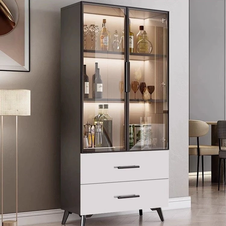 ins风防尘书柜玻璃门柜新款酒柜落地客厅置物柜收纳展示柜储物柜