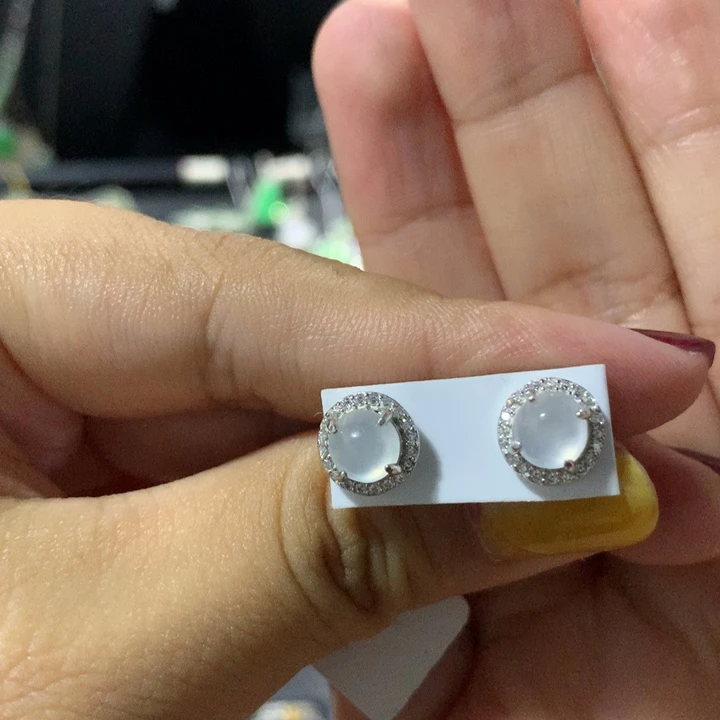 银S925镶嵌翡翠耳饰