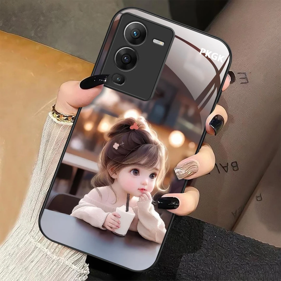 适用【vivo S15 Pro】喝茶女孩液态玻璃手机壳 超薄防摔 网红时尚