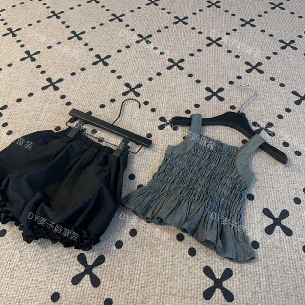 现货MZ.儿童夏季新款时髦小众韩系短款背心套装1743