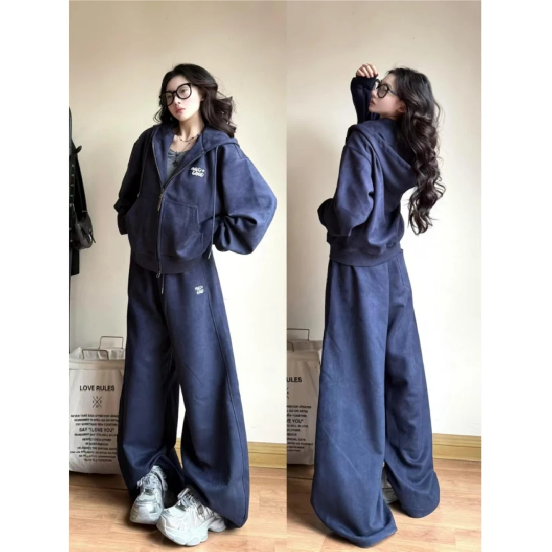 【私人高定】高级感运动服套装女春秋学生宽松慵懒风开衫卫衣阔腿