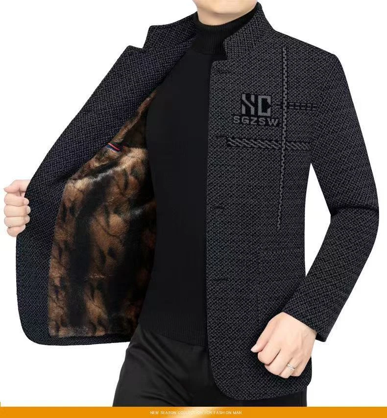 【SC秋冬新款】中老年男装厚款立领夹克户外休闲夹克毛呢商务外套