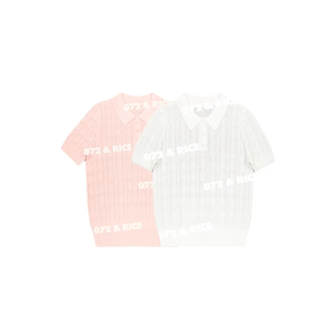 072 & RICE【白桃和纸】和纸纱 夏季休闲翻领短袖针织衫 32SJ113