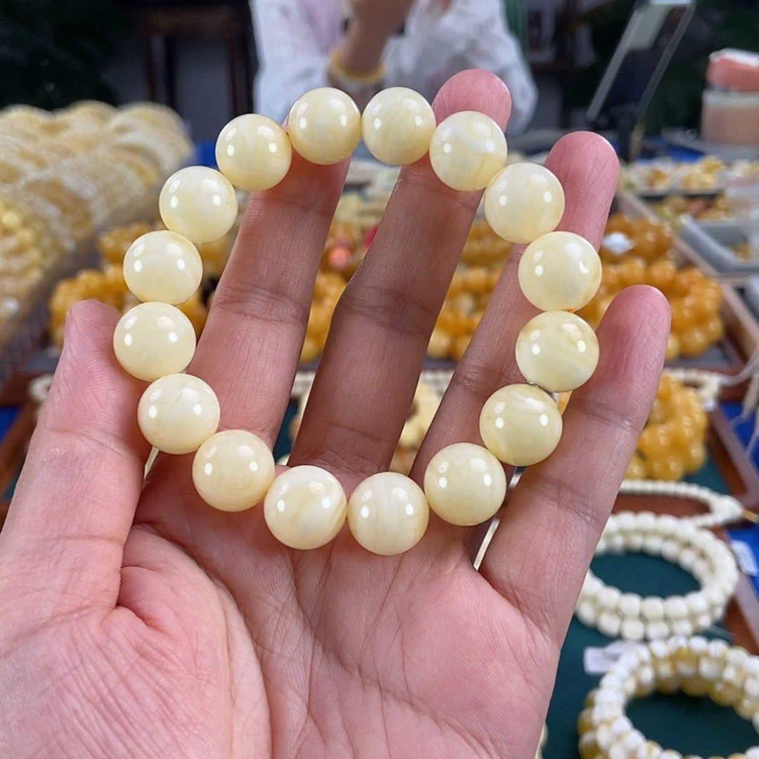 琥珀未镶嵌珠宝奇石13白蜡虎皮圆珠20.6