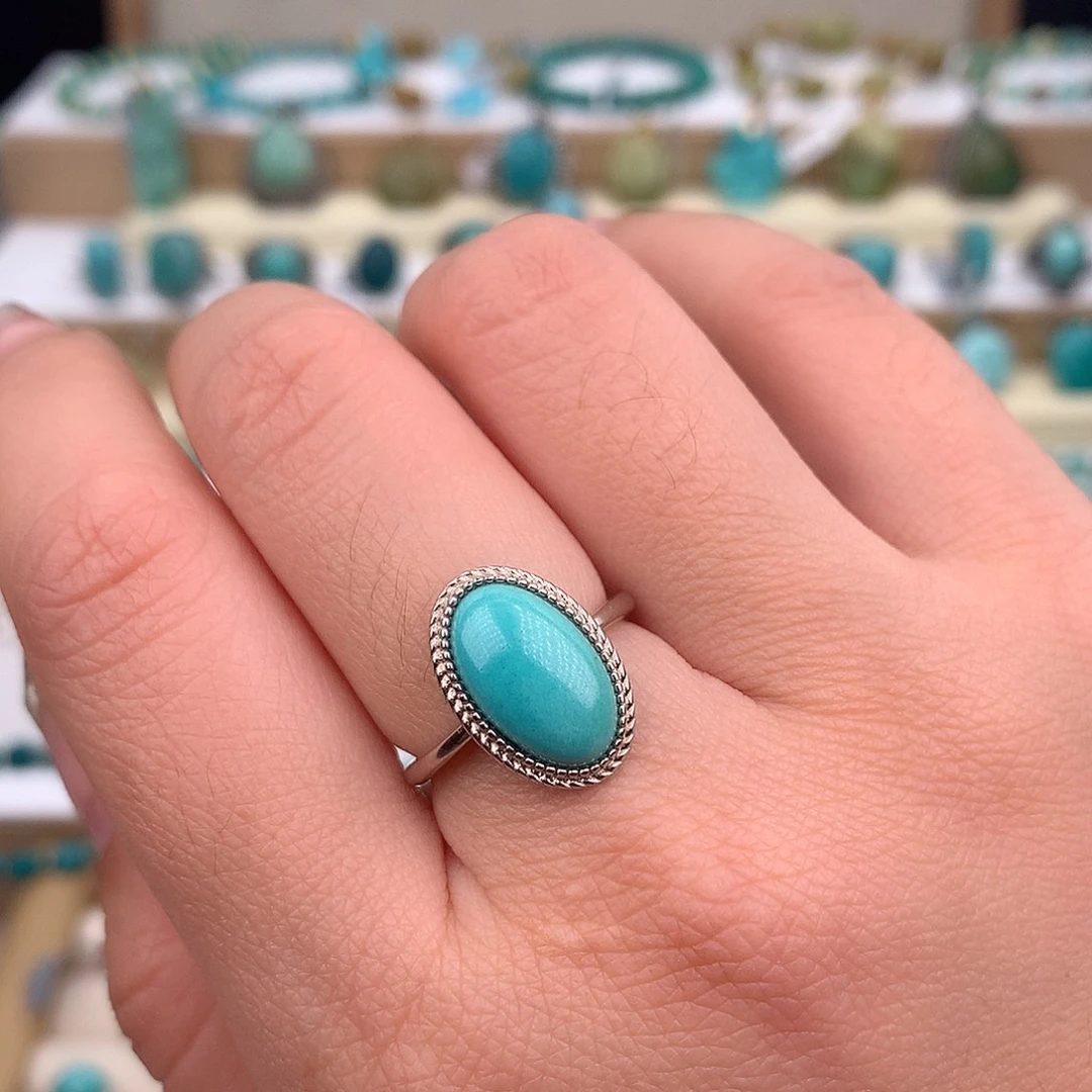 绿松石银S925镶嵌戒指