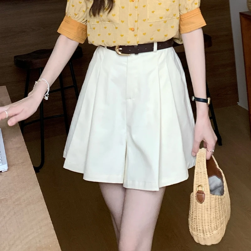 【裙裤哦~拍下有腰带】复古港风显瘦百搭高腰短裤女时尚小众阔腿裤