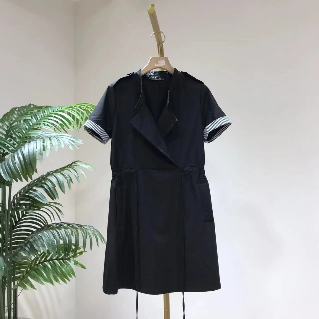 F3422拼接休闲时尚连衣裙2025夏季法式高级原创工装显瘦裙子