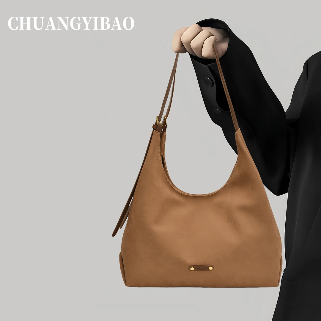 韩版ins麂皮绒腋下包包女式2025新款秋冬大容量托特包通勤斜挎包