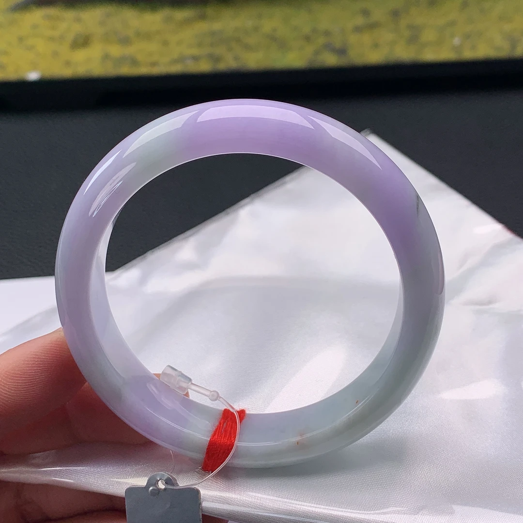 【玖玉珠宝】天然A货翡翠手镯59.8正圈紫底带洒金 Y0024