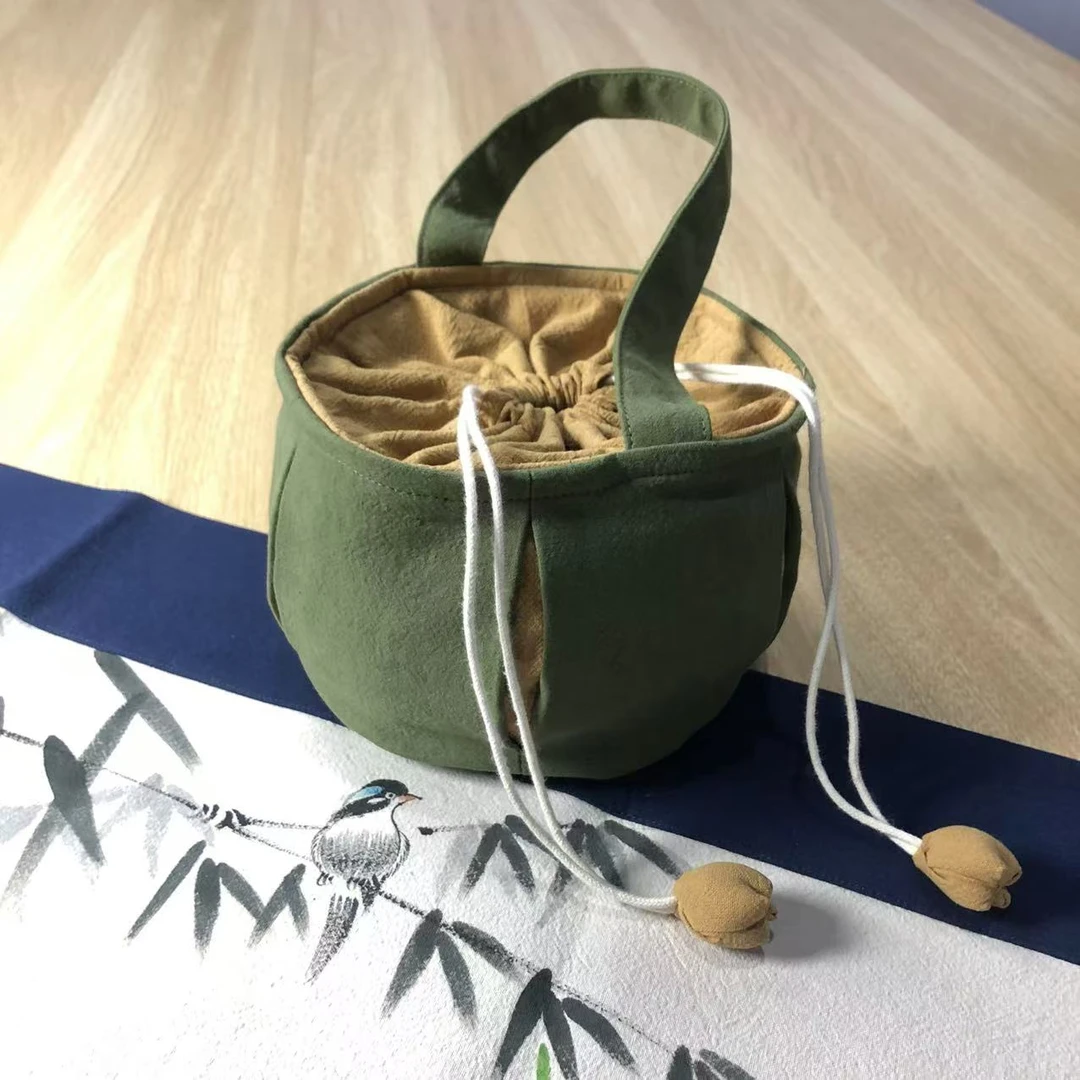 当代 灯笼包棉麻户外旅行茶具收纳包 露营便携茶具包 茶壶茶事包