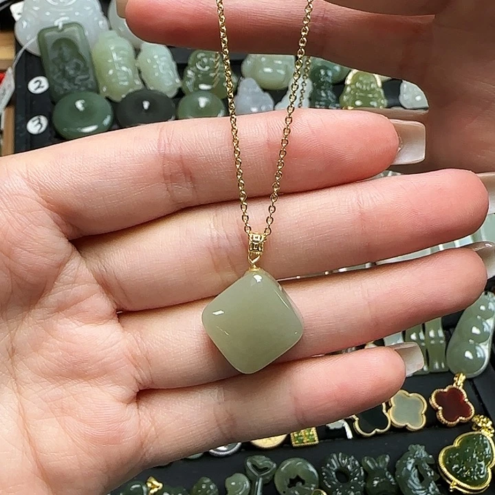 和田玉银S925镶嵌颈饰送链子送绳