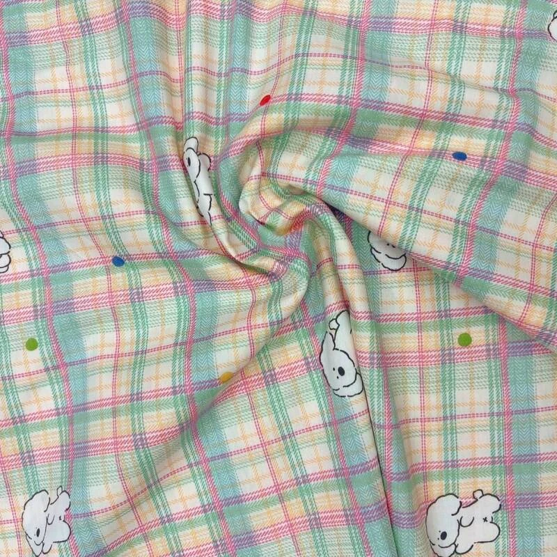 【彩格波点小狗】全棉斜纹纯棉布料宽幅2.35米