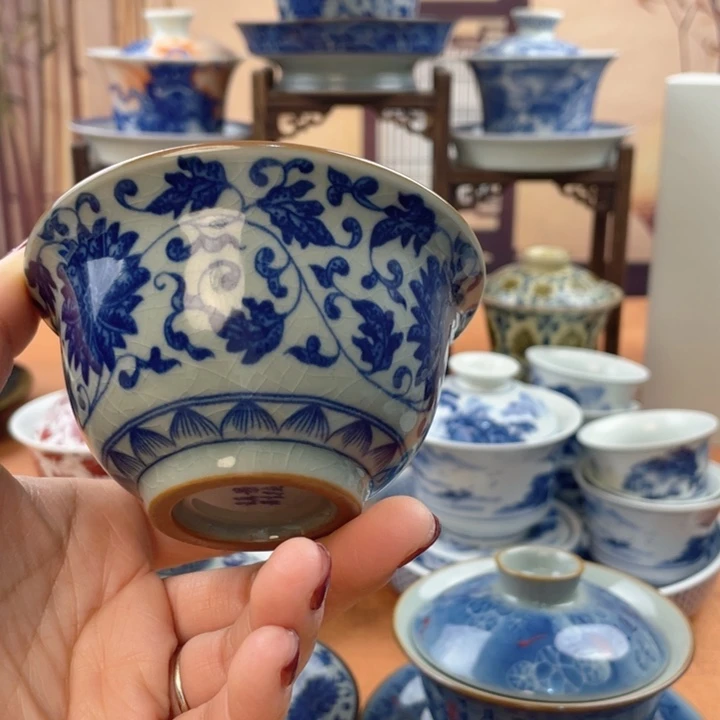 摆件陶老陶泥缠枝莲压手杯