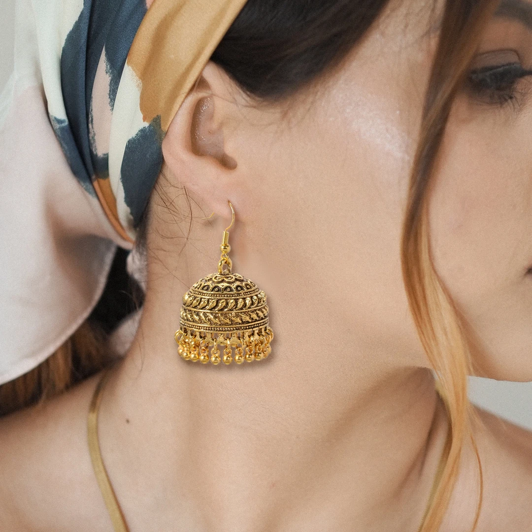 铜合金耳饰 月925-金色印度铃铛耳环特色民族风
