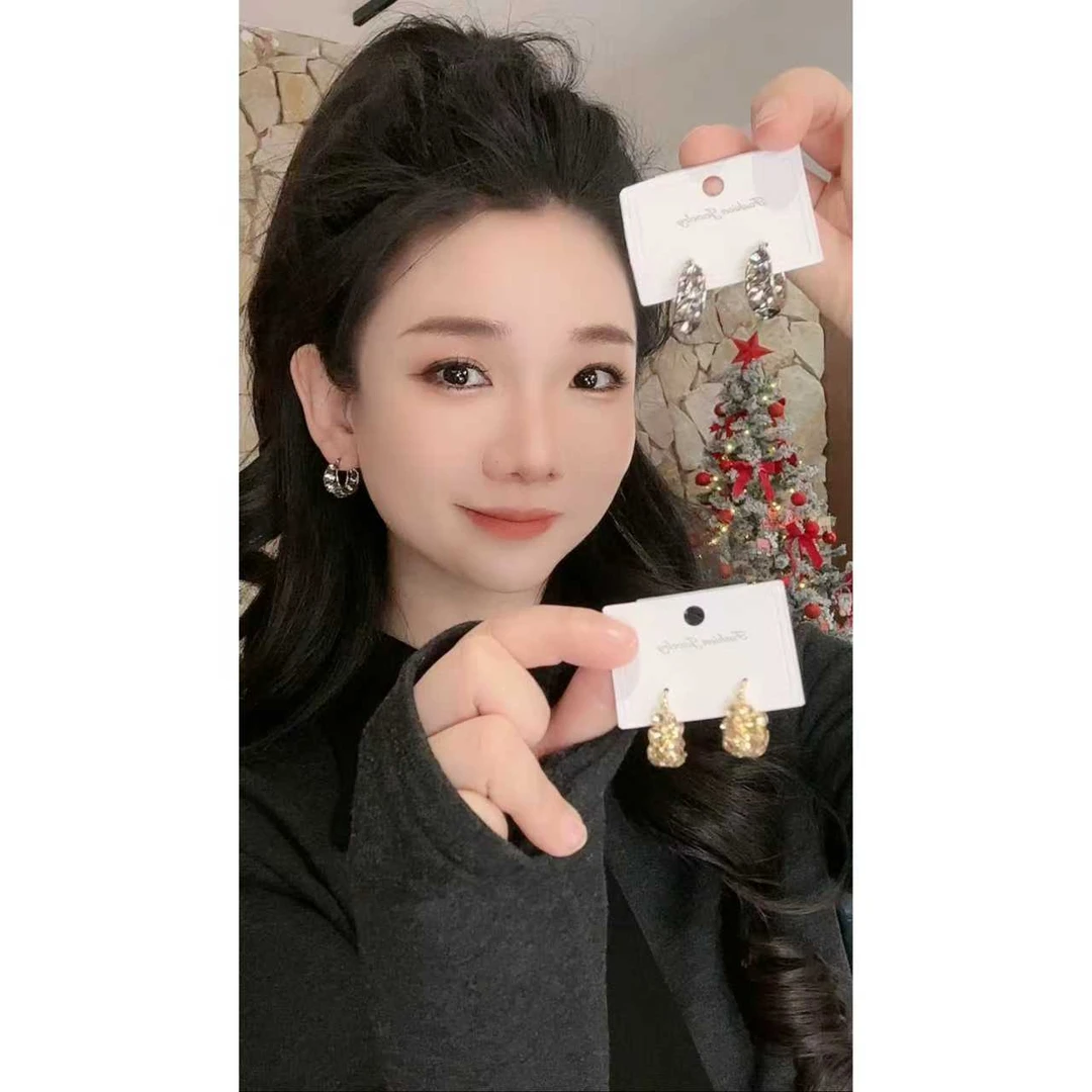 黄铜耳饰 环保铜高级感圆钻气质耳环#