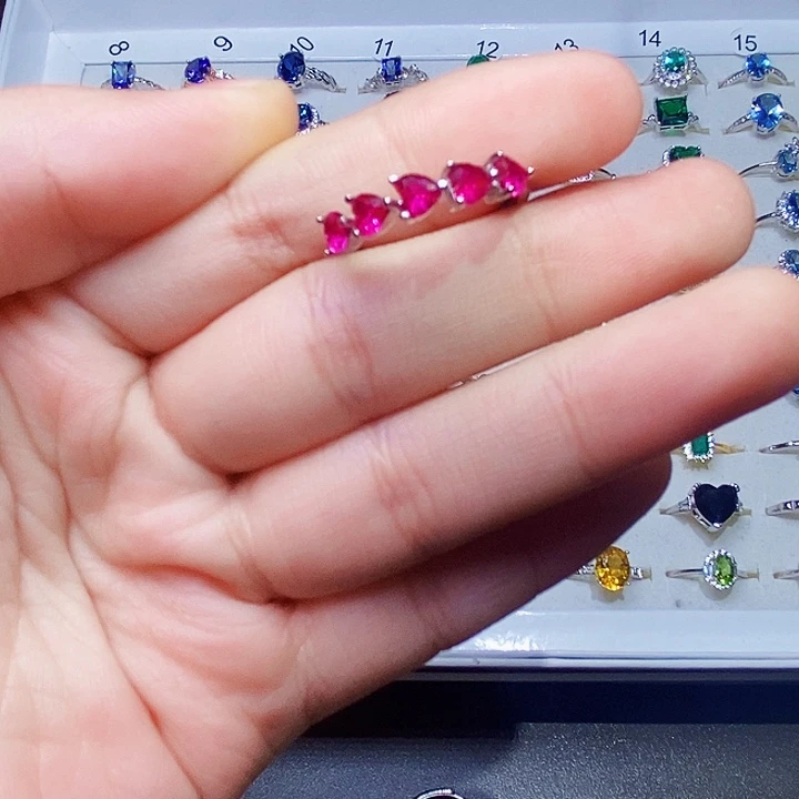 红宝石戒指银S925镶嵌