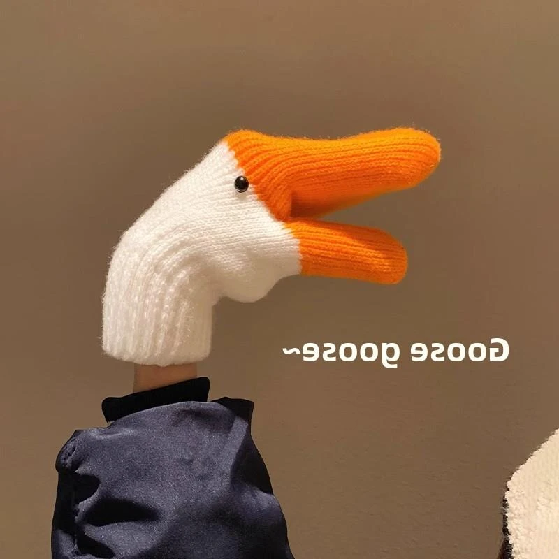 范哲萨创意搞怪大鹅毛线连指手套女秋冬季保暖加绒加厚防寒可爱情