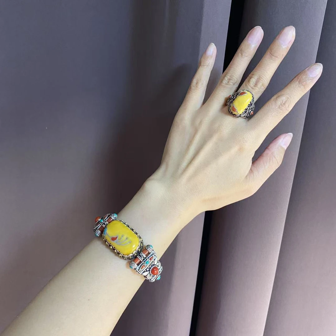 925银手镯 国外回流925银手工镶嵌手镯精致重工镶嵌复古百搭