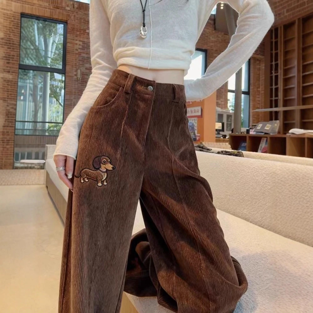 2025超火的加绒咖色灯芯绒裤子冬季加厚女款美拉德休闲窄版阔腿裤