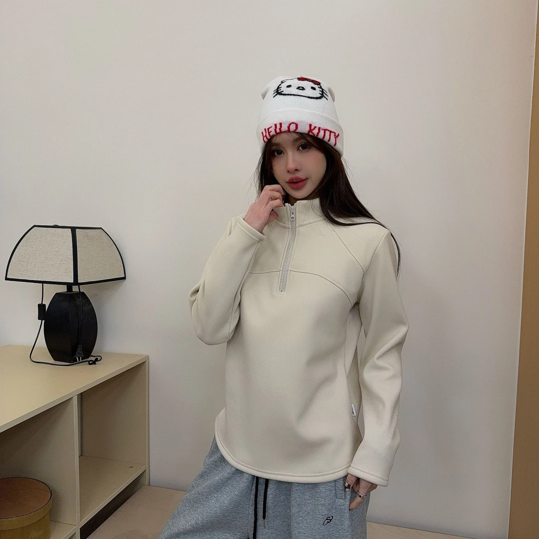 Y306冬季加绒双12福利款休闲女士防风立领半拉链套头卫衣25-219