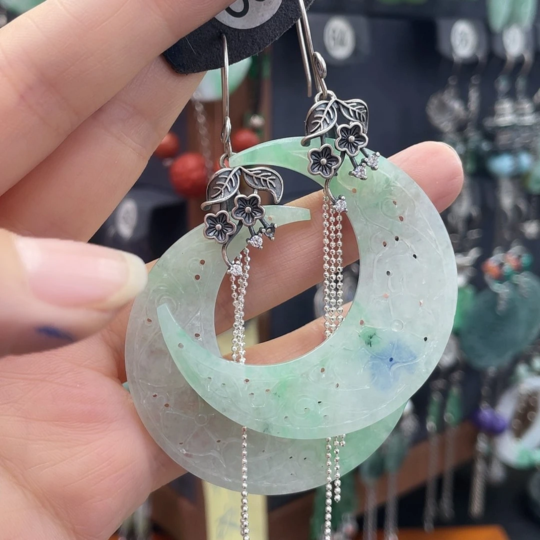 翡翠银S925镶嵌耳饰觉*823ghnhgh