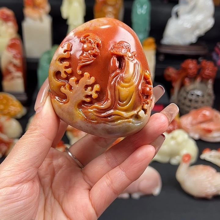 寿山石牛蛋田黄石摆件