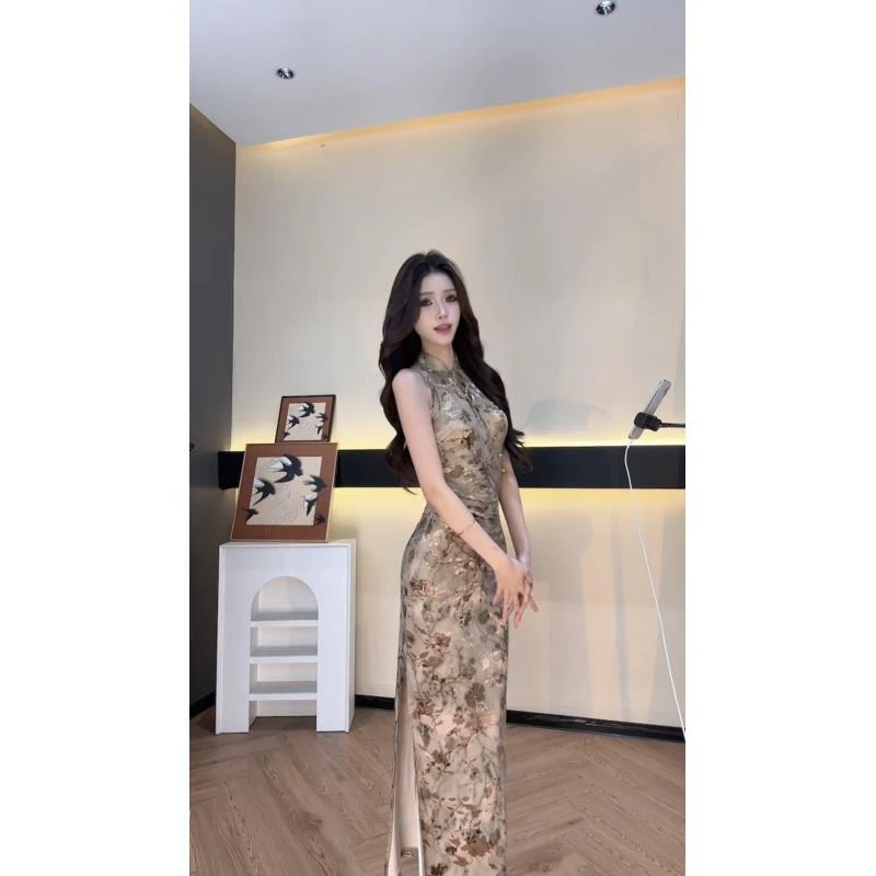 【夕夕推荐】开叉性感复古无袖显瘦连衣裙夏季长裙气质YNNZQ52313