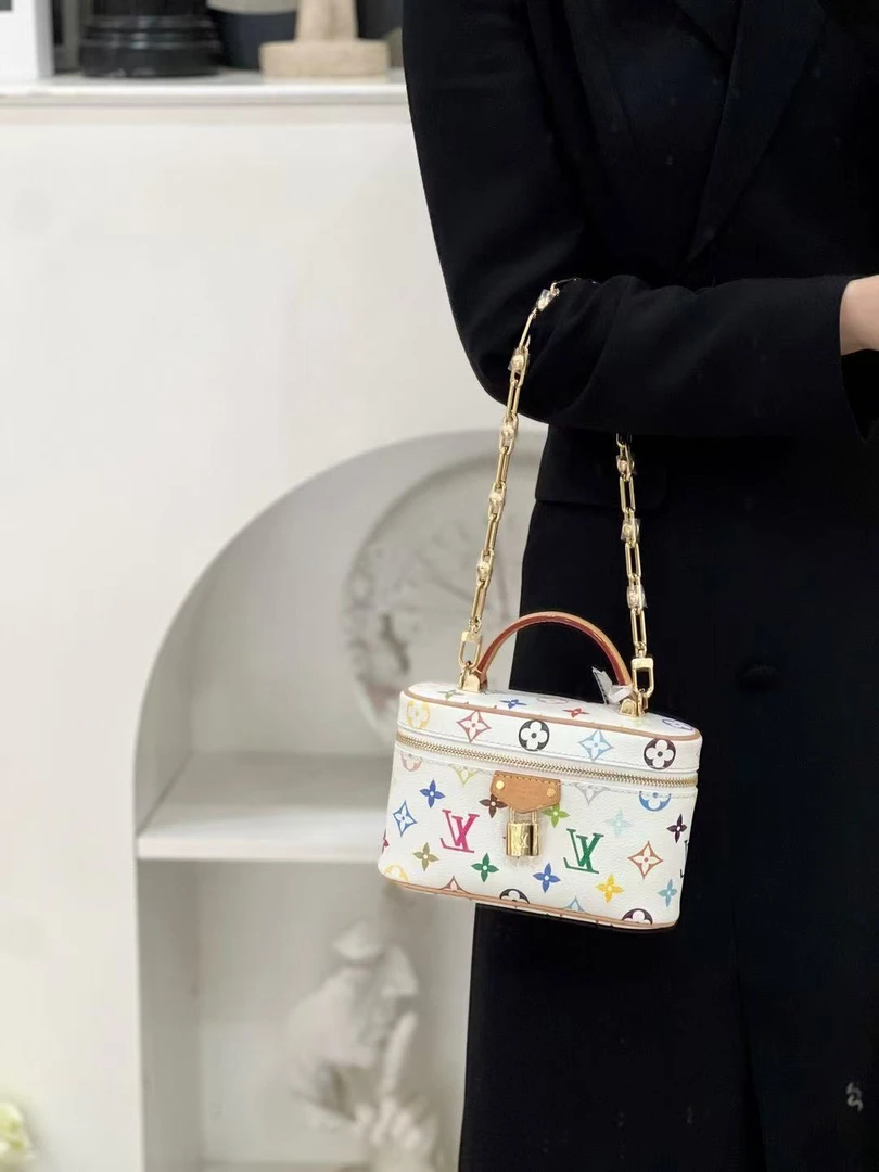 全新未使用 LouisVuitton/路易威登 村上隆联名化妆包白三彩/优品