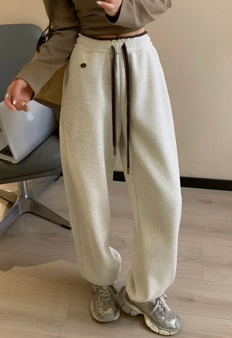 程程甄选  韩系eg撞色腰显瘦拼接加厚抽绳休闲束脚卫裤1193