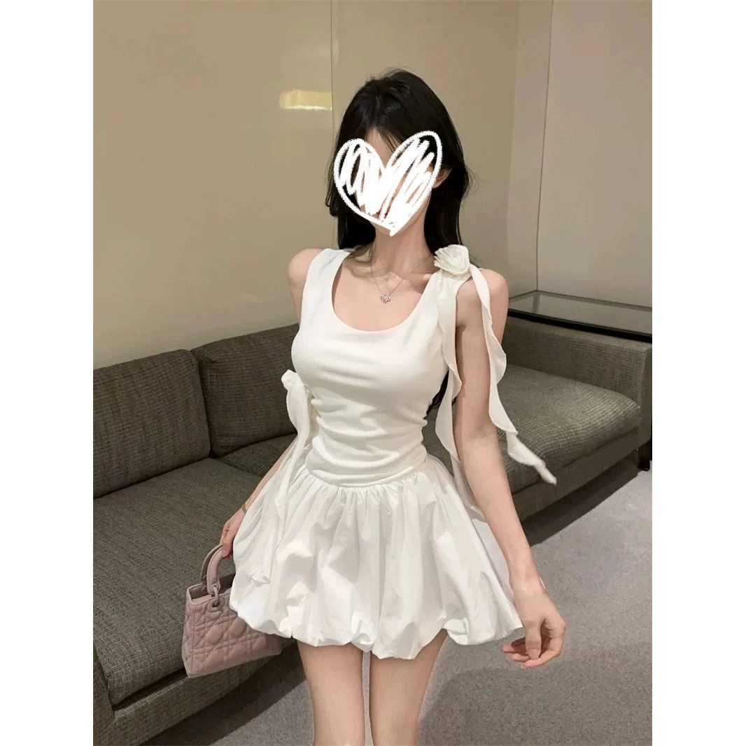 【退货补贴8-12】花朵吊带连衣裙法式花苞蓬蓬裙抹胸小裙子