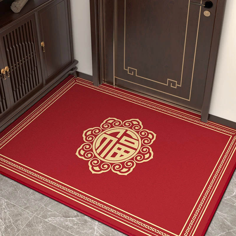 中式高级感地垫红色门口防滑耐脏脚垫家用进门玄关门垫入户门地毯
