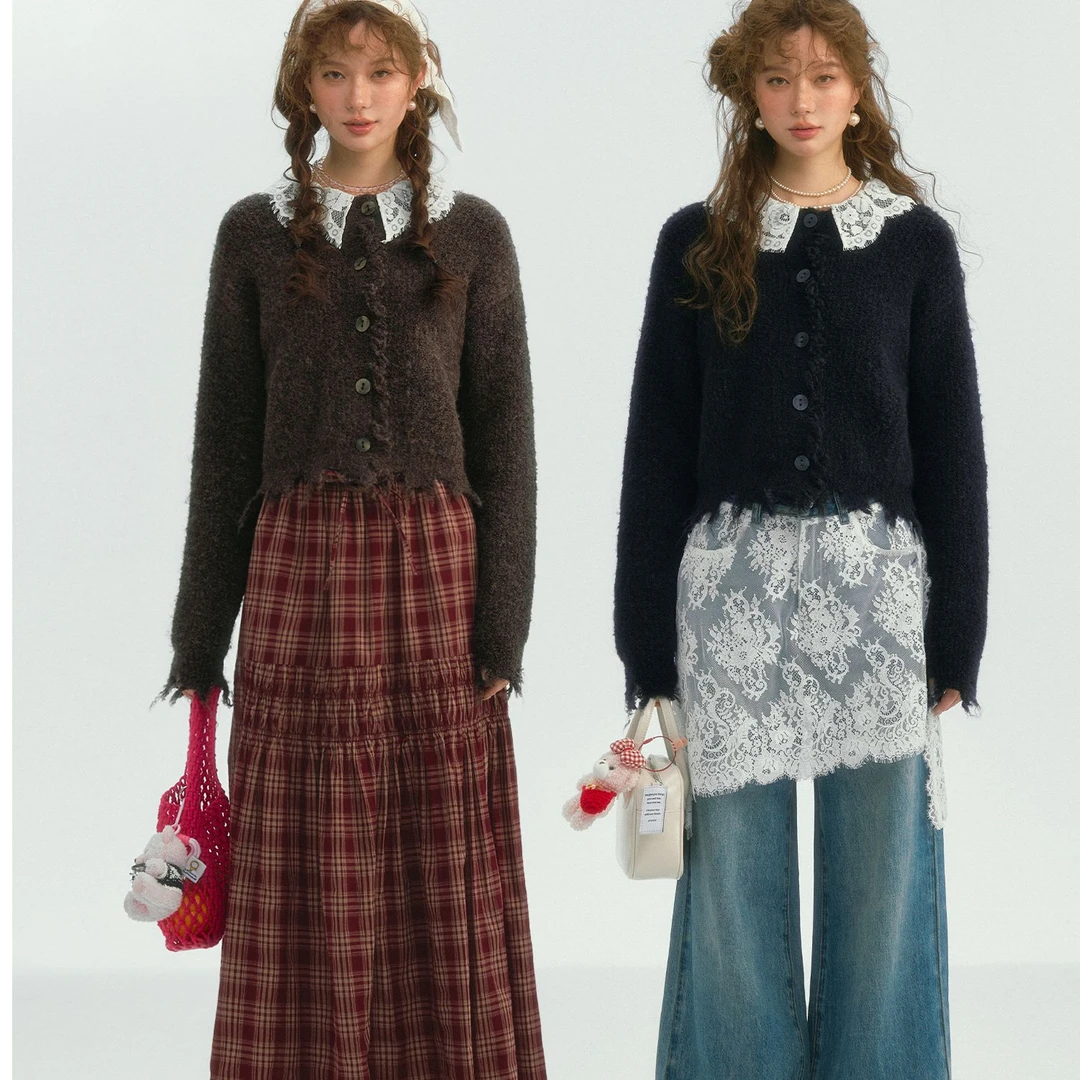 SOMESOWE【海豚专属】蕾丝娃娃领开衫潮流小众设计感