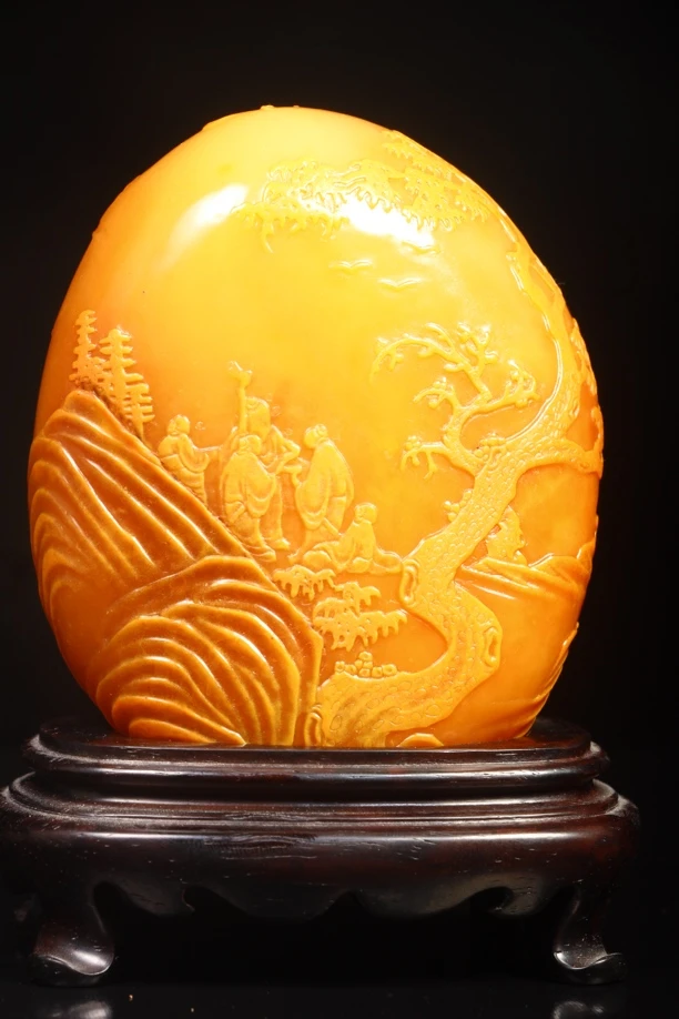 精品大开门田黄冻石 松下雅聚 规格：9.2×7.3×4.2cm 重量：411.1g