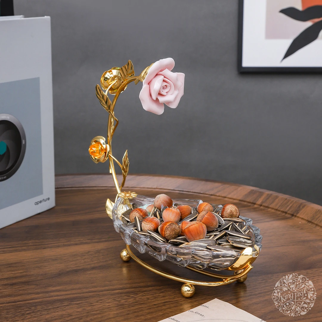 【新疆包邮】北欧风创意水晶玻璃树叶摆盘果盘托盘家居装饰雅致金箔