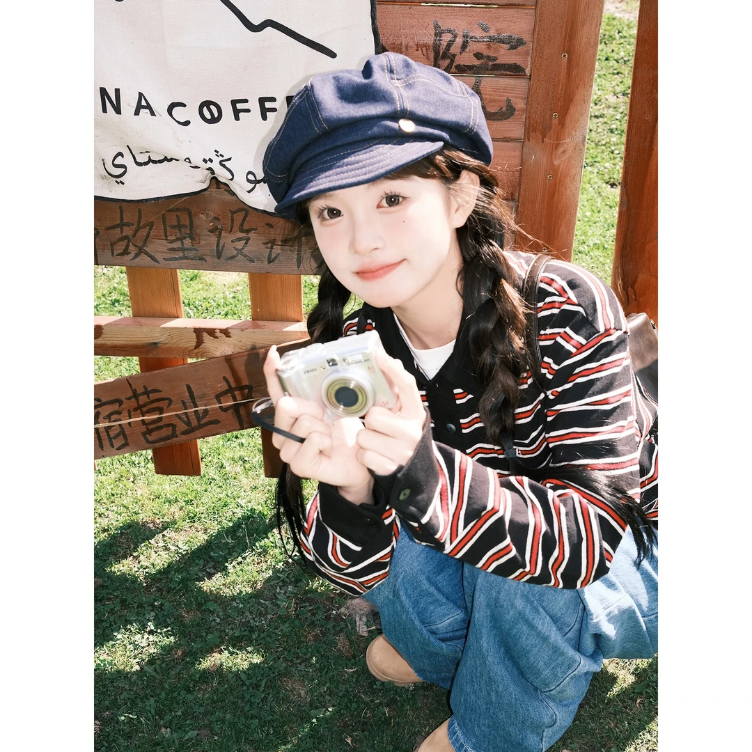 『高品质』牛仔报童帽子女2025年新款贝雷帽大头围显脸小画家帽秋