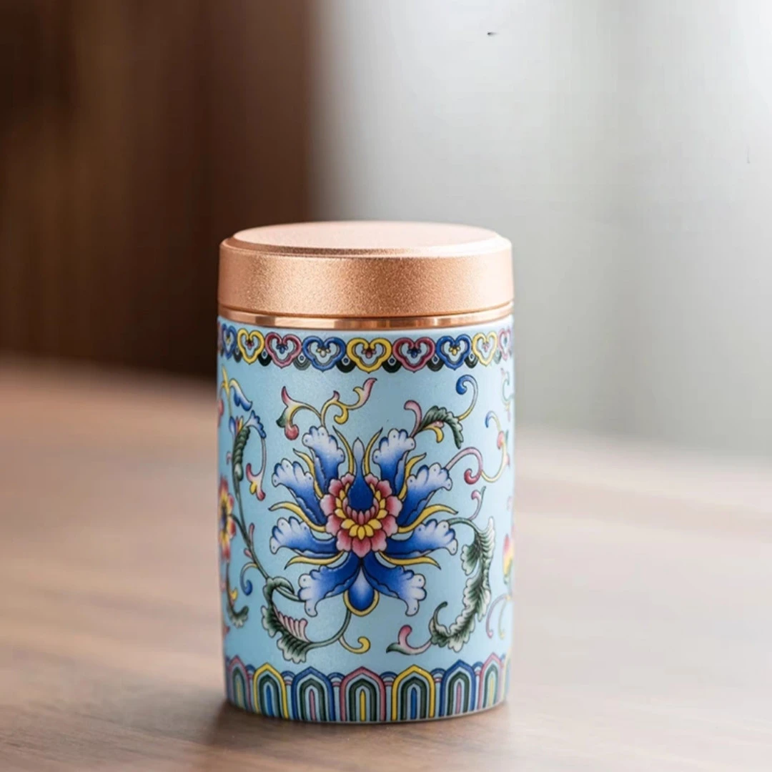 缠枝莲家用密封旋钮茶叶罐-5125