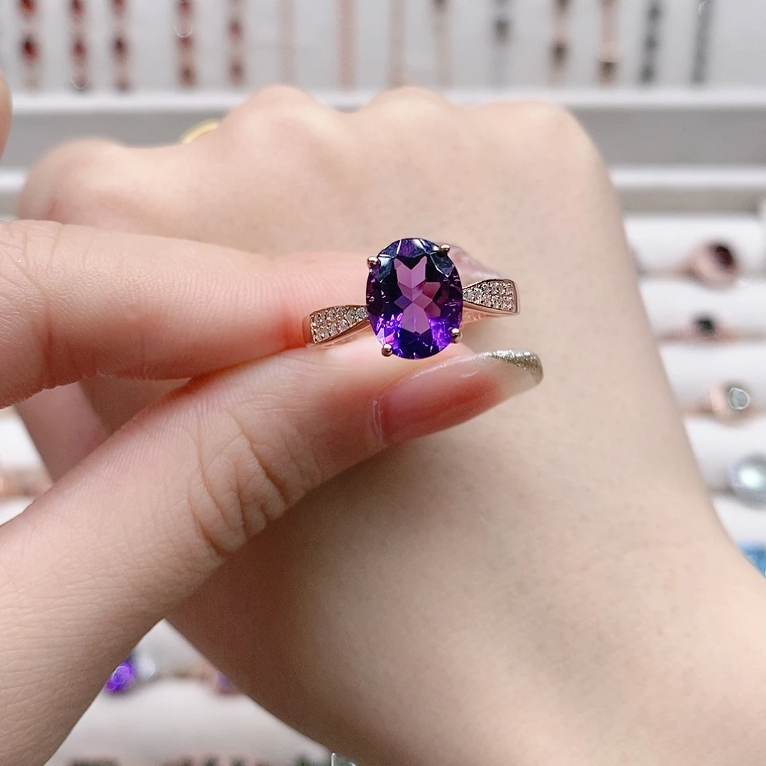 紫晶戒指银S925镶嵌开口
