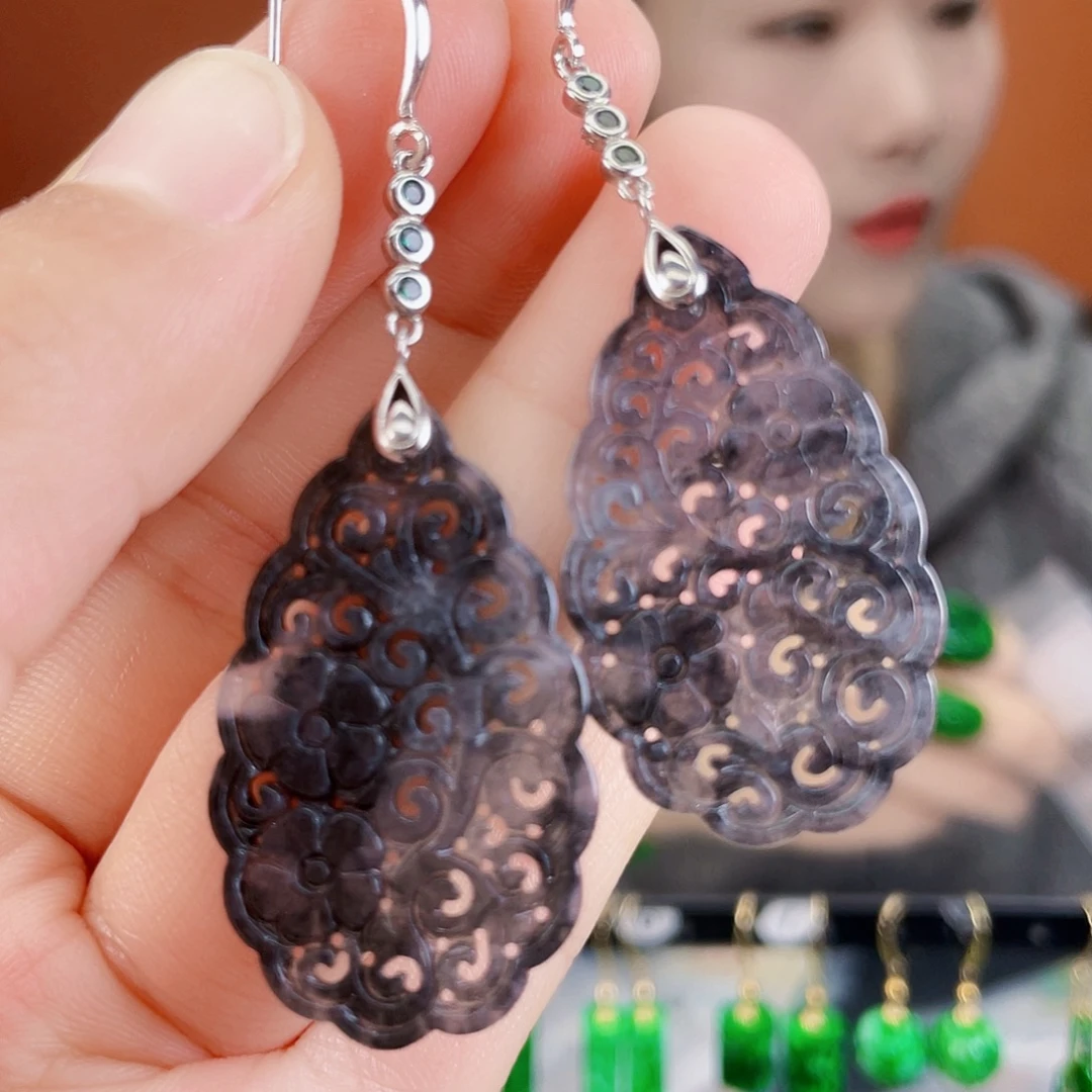 翡翠银S925镶嵌耳饰