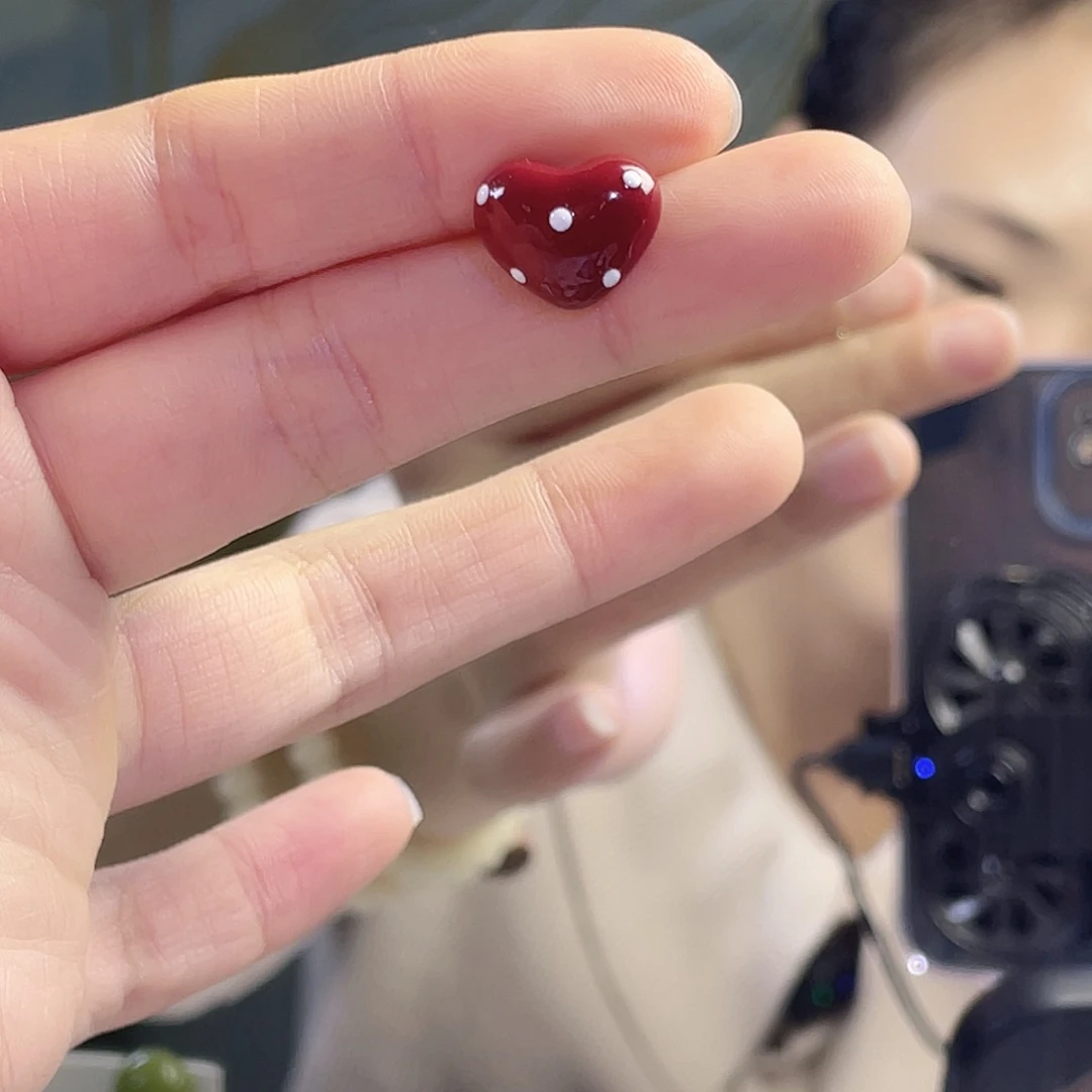 琉璃纯铜925银爱心耳钉
