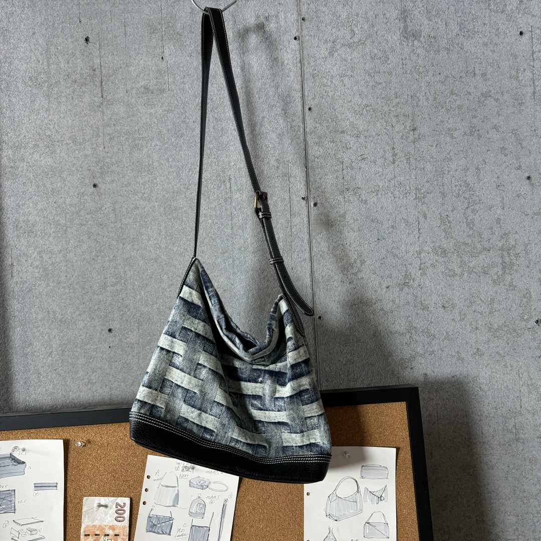 【已停产售完不补】 源头工厂自制 高定牛仔帆布斜挎包 093A