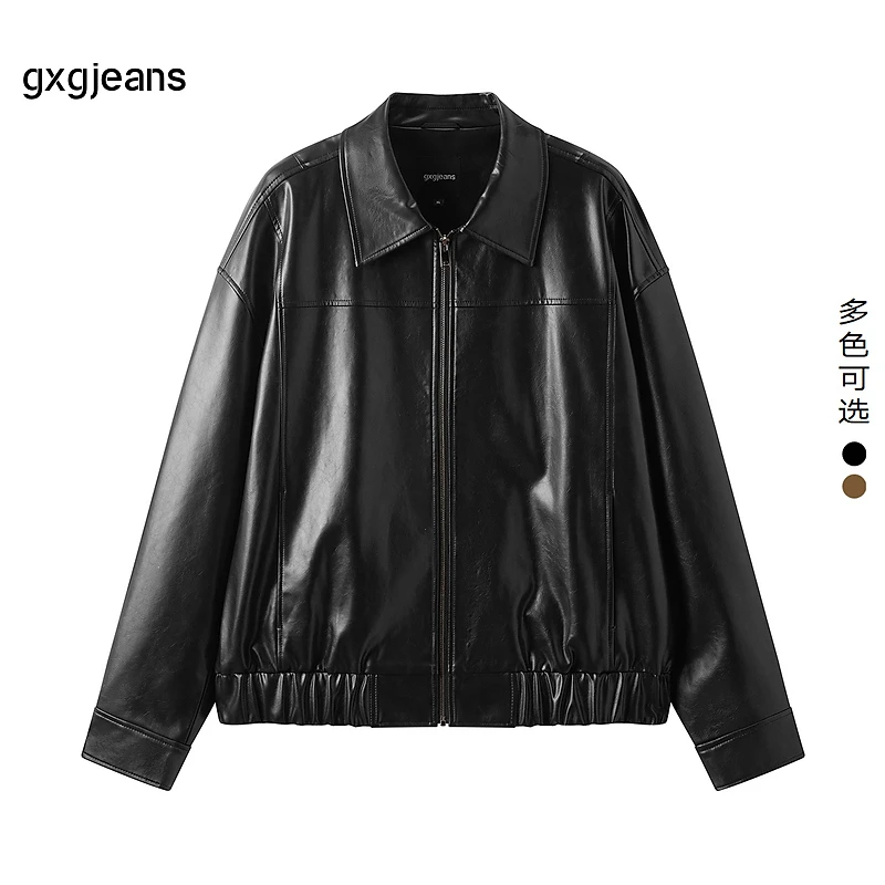 gxg.jeans男装25春新品翻领PU皮衣美式夹克飞行员外套#J25D211011