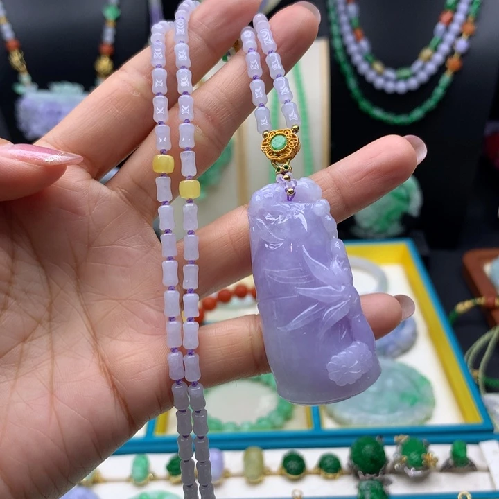 颈饰未镶嵌翡翠紫翡竹节