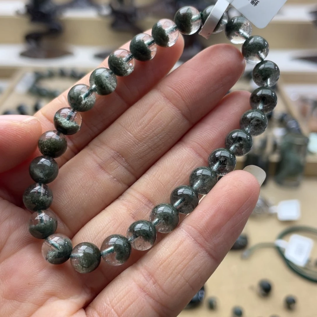 下***镇水晶手链未镶嵌绿幽灵聚宝盆手串