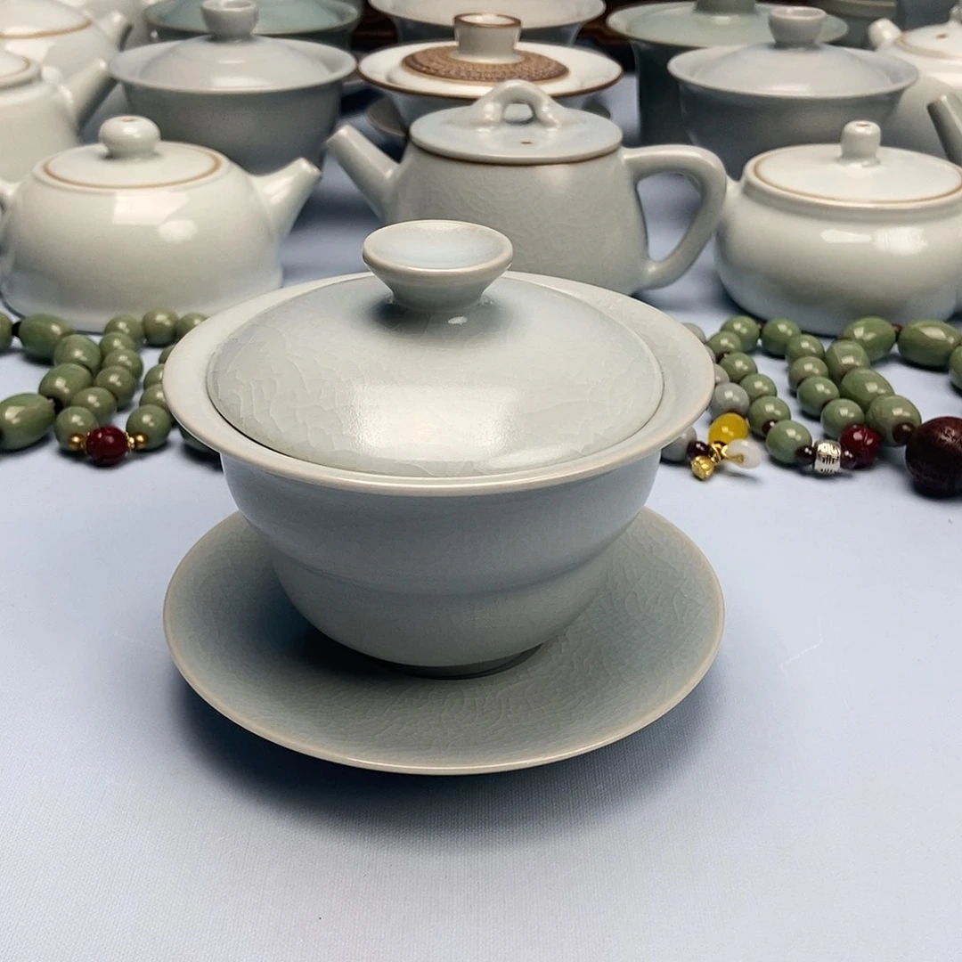 杯仿古月白葫芦盖碗原矿原釉原产地
