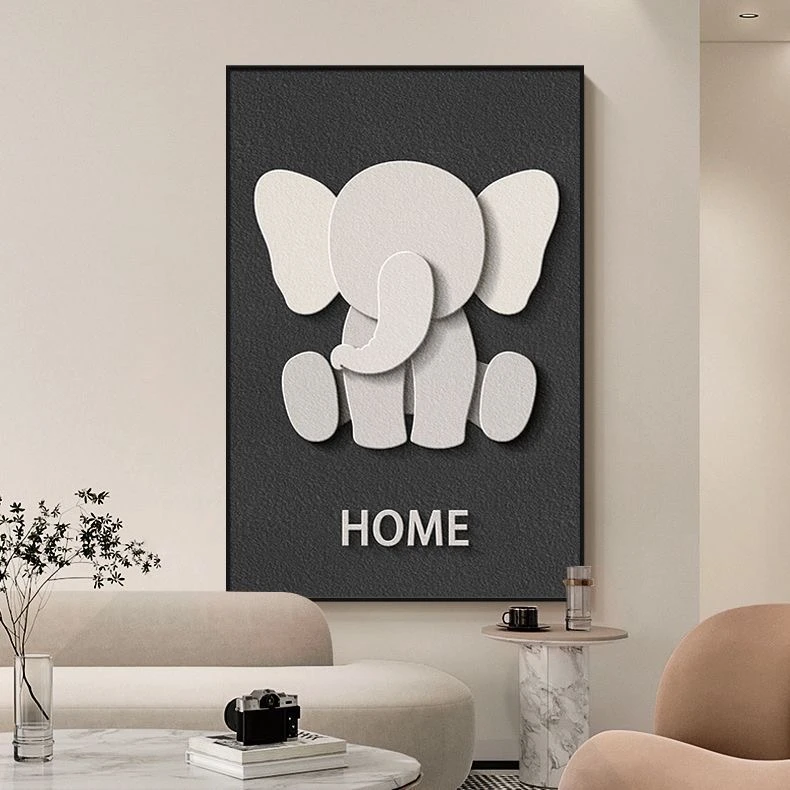 简约现代客厅抽象装饰画黑白大象壁画落地高级玄关沙发大象6080