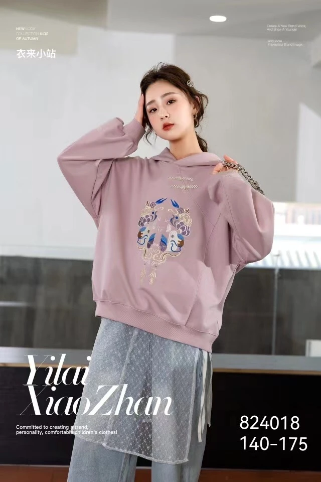 女童盘扣国风连帽卫衣（824018）