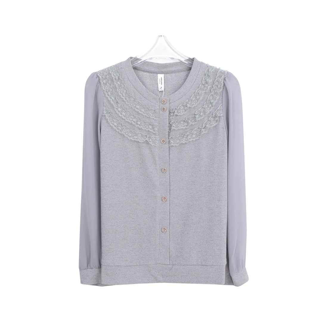 新款小香风衬衫洋气减龄气质针织拼接蕾丝上衣C11131