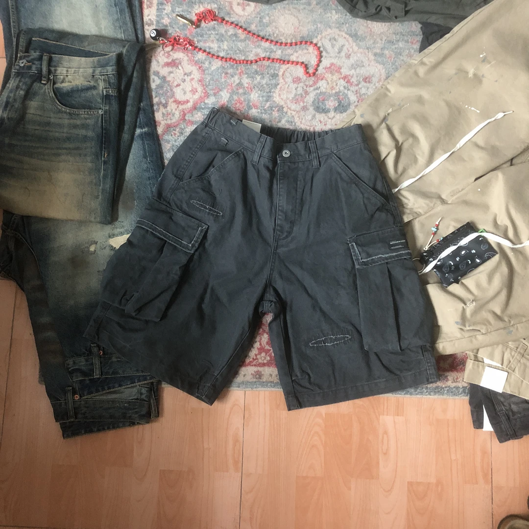 潮集势商店五分重磅做旧工装短裤